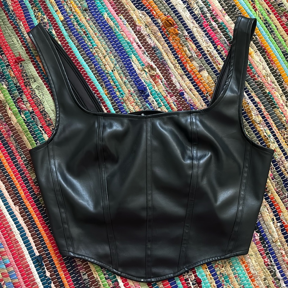 Black leather crop top